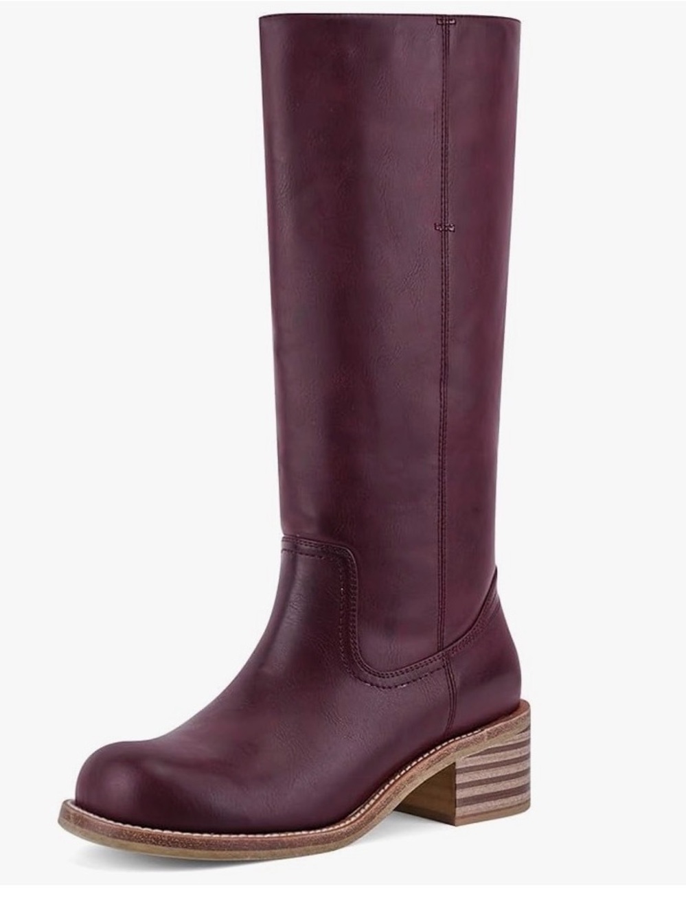 Burgundy Knee High Boots Low Heel, size 8